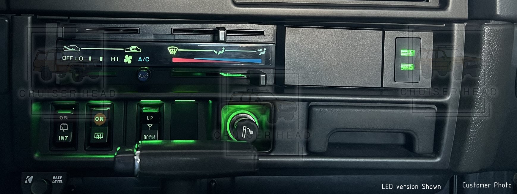 FJ62 Bezel with LED USB charger installed into dash