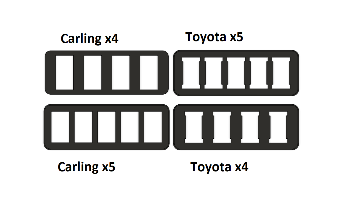 Choice of four different styles of switches for the FJ60 dash ash tray pocket
