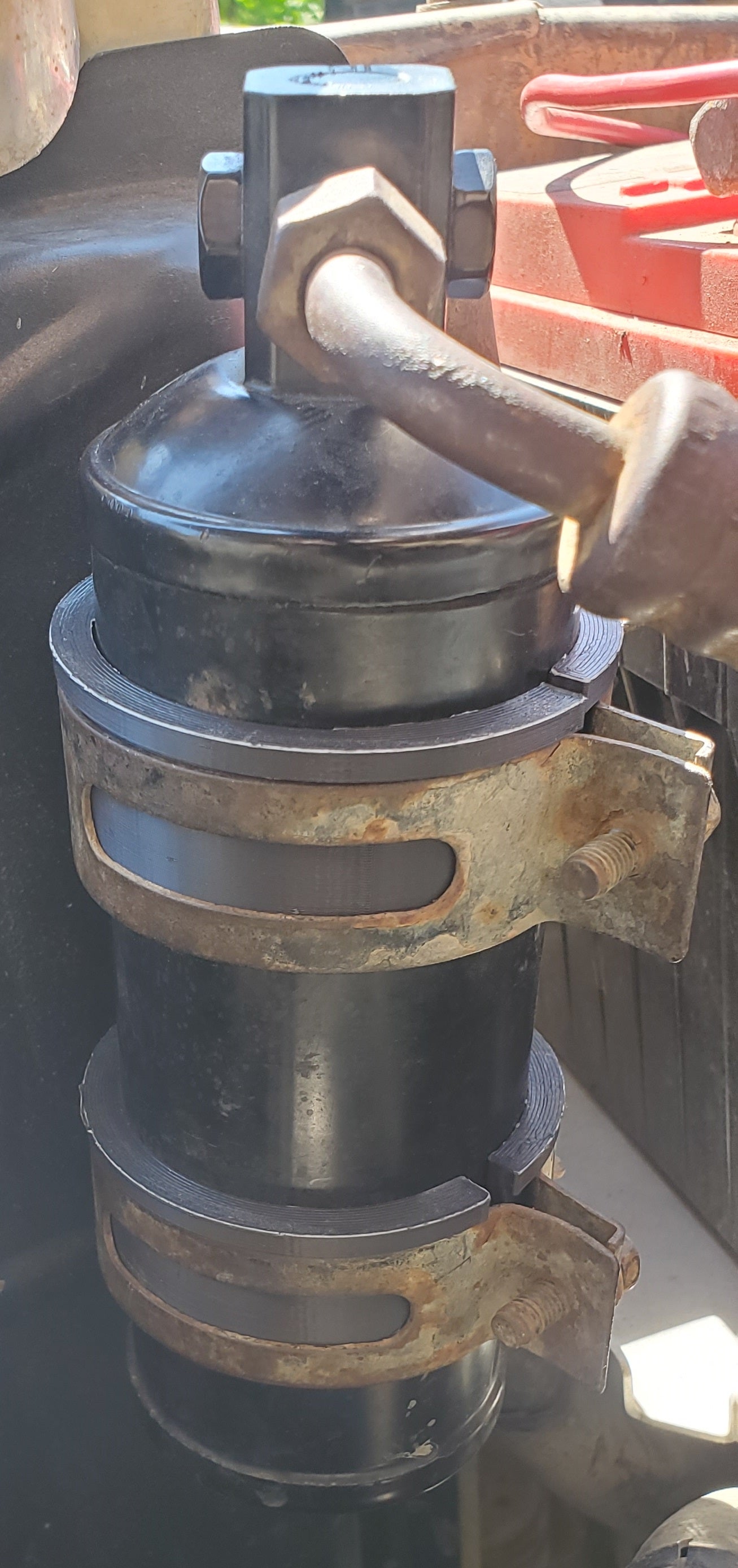 Drier Spacer Installed in FJ60 Engine Bay holding the AC drier in place