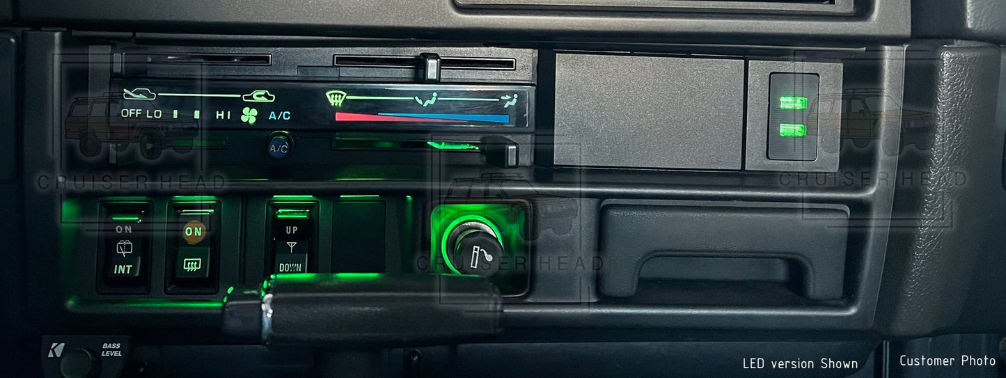 FJ62 Bezel with LED USB charger installed into dash