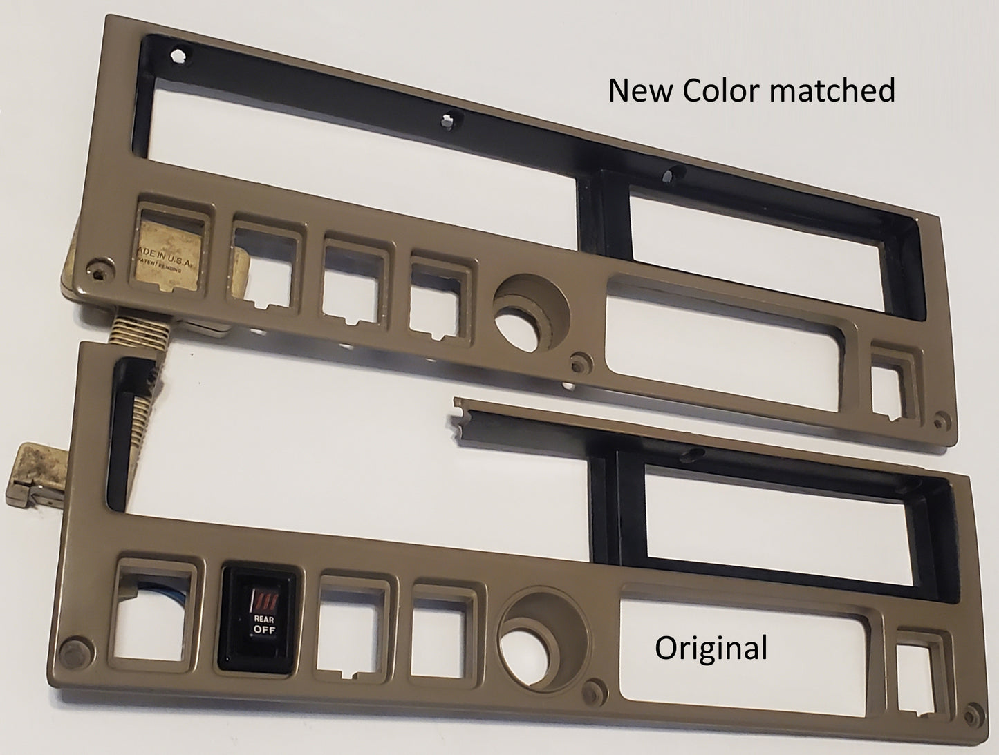 FJ60 reproduction bezel color comparison between original and new, Cruiser Head FJ60 Solutions Bezel for FJ60 New Replacement